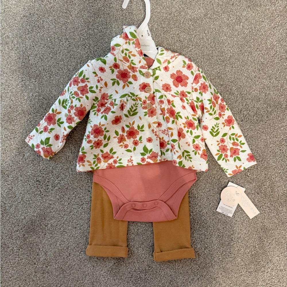 Floral Baby Outfit Set - Pink and Brown